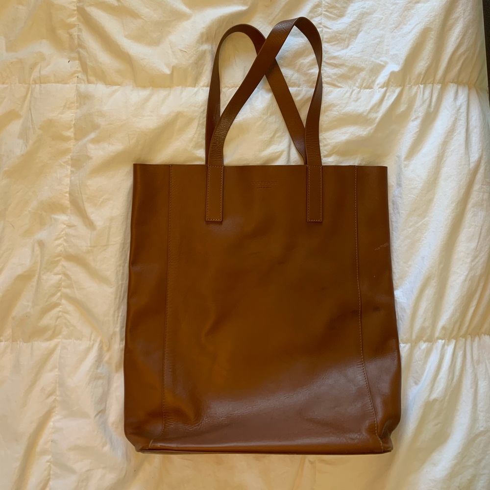 everlane leather market tote cognac brown